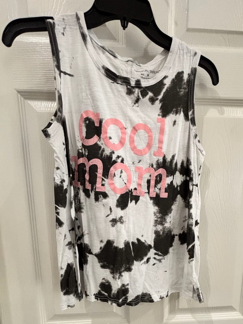 Tie-Dye "Cool Mom" Graphic Muscle Tank - Pink & Black